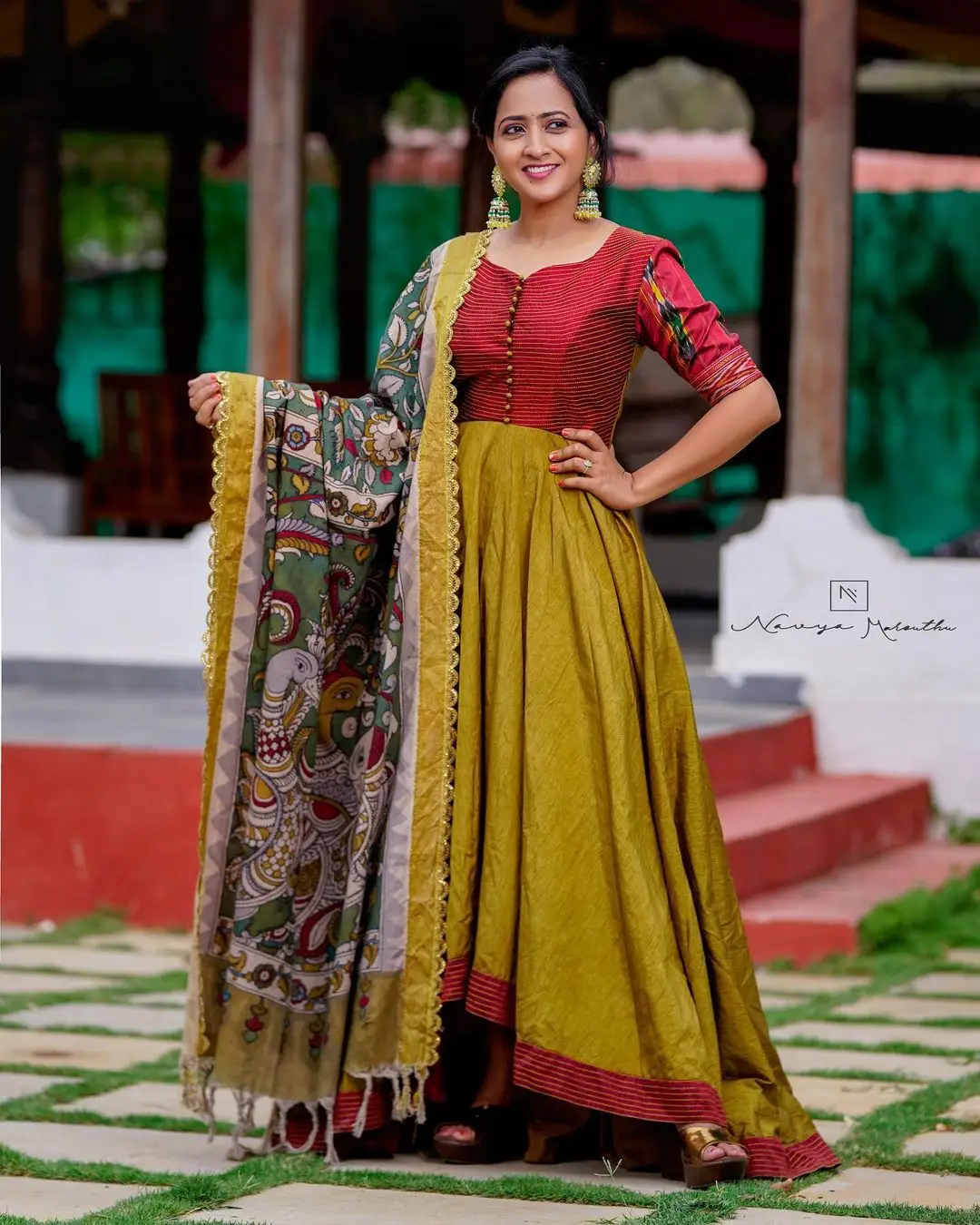 ETV Actress Lasya Manjunath Wearing Green Gown